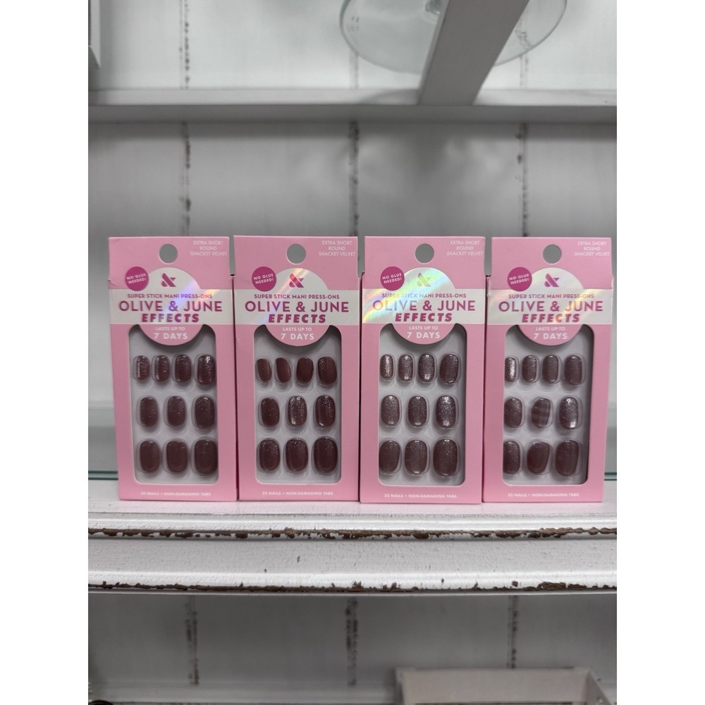 Olive & June Effects Shacket‎ Velvet Press On Nails Extra Short Round, 4 Pack